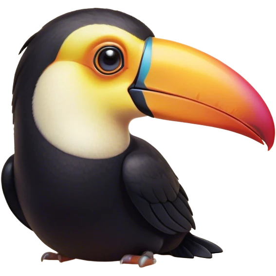 Cinematic Cute Toucan Portrait Emoji, Head tilted playfully and inquisitively, with a delightfully vibrant beak and round, sparkling eyes filled with tropical charm, Simplified yet irresistibly adorable features, highly detailed, glowing with a warm, inviting tropical glow, high shine, affectionate and lively, stylized with a touch of whimsical exotic flair, soft glowing outline, capturing the essence of a mischievous yet loving toucan that seems as if it could flutter out of the screen into your arms! emoji