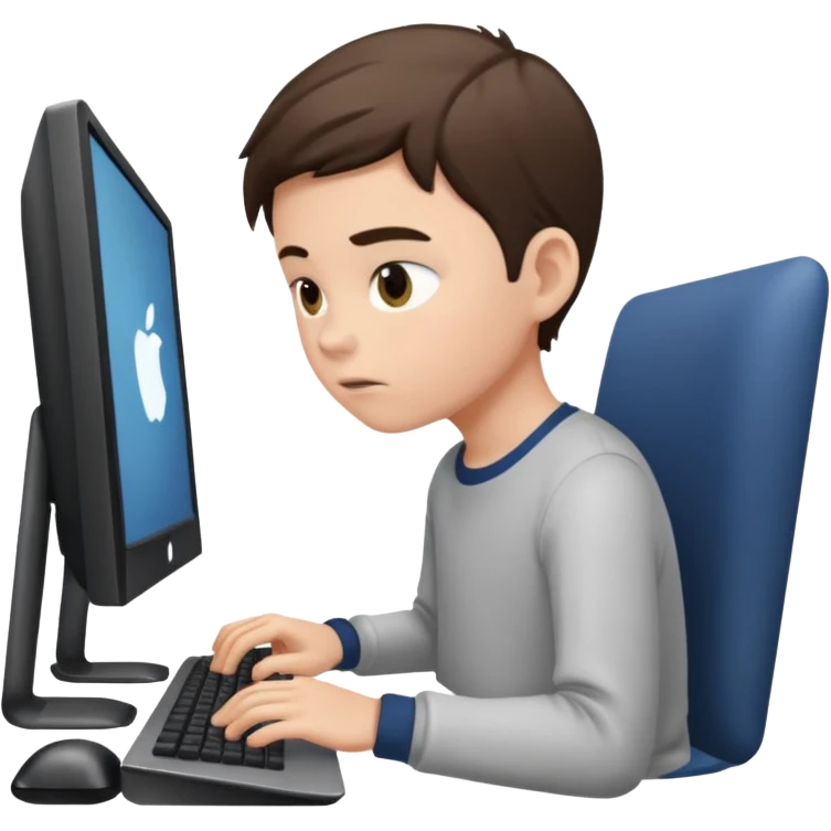 boy using a desktop computer emoji