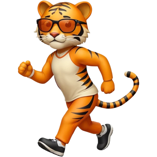 energetic anthropomorphised tiger in sports clothes, wearing dark sunglasses, walking upright emoji