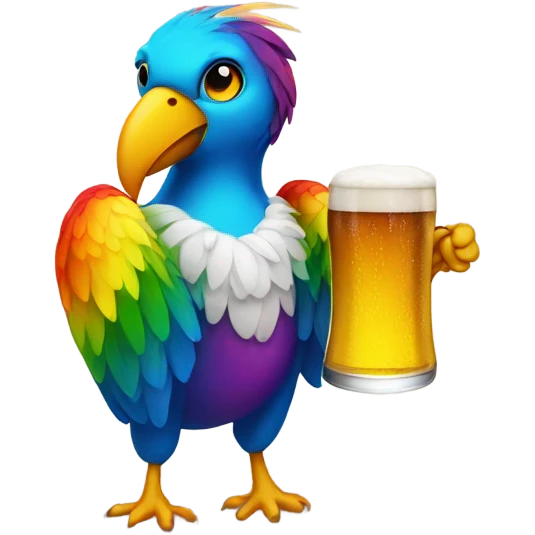 rainbow bird holding a beer emoji