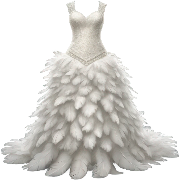 Hyper Realistic ornate Wedding dress displays  with feathers  emoji