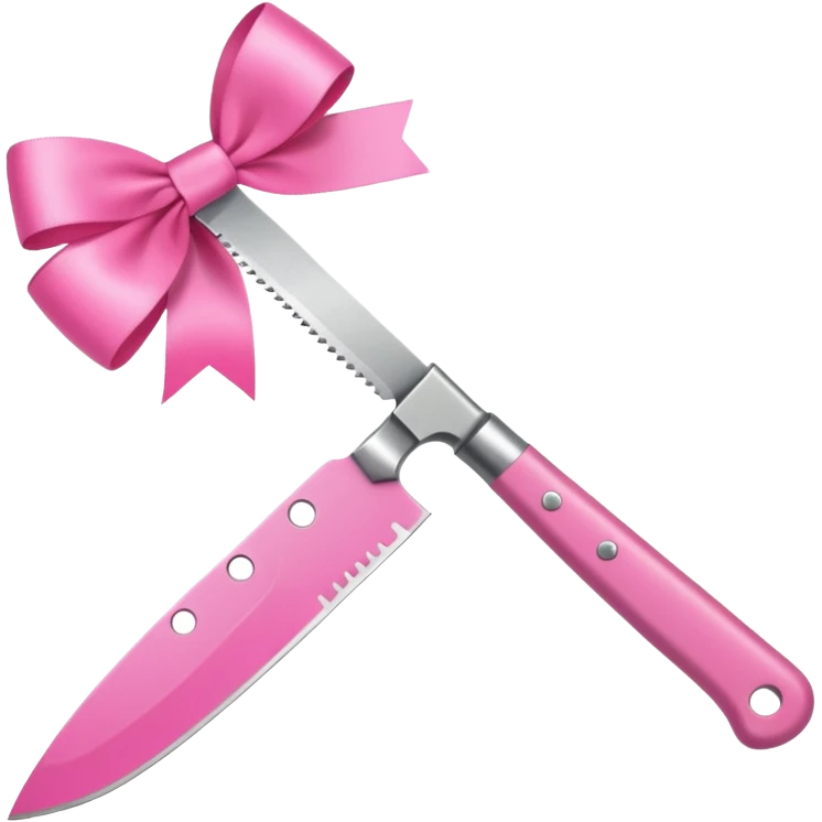 Only one object: a kitchen knife. A pink ribbon bow is tied directly on the knife handle. No other items. No decorations. Minimal emoji style emoji