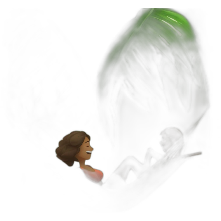 a man is laying in hammock and a woman is fanning him with palm leaves emoji