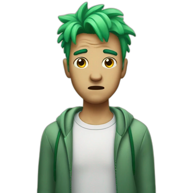 Perplexed man, green hair emoji