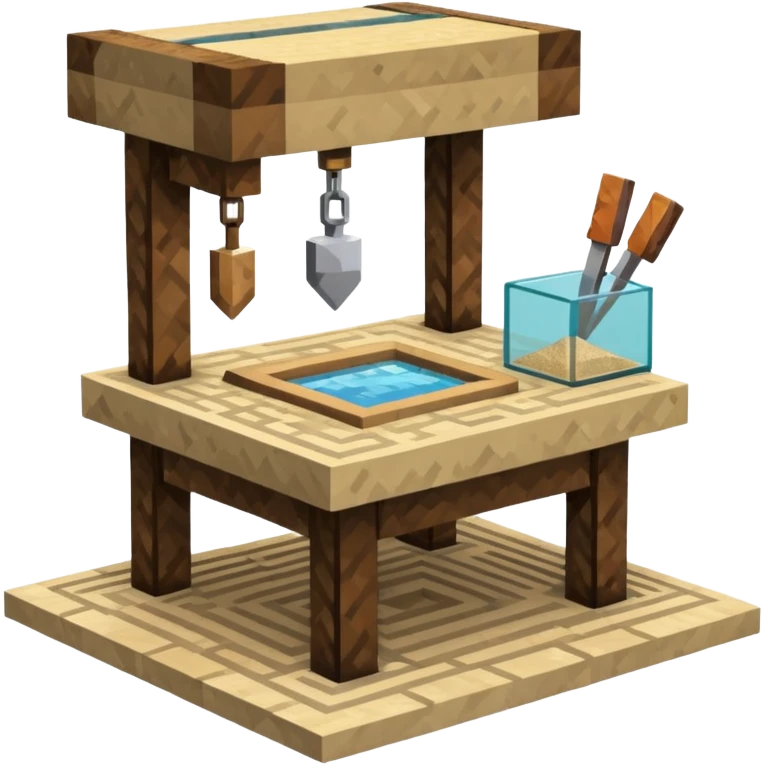 minecraft crafting station with tools, stone, wood, glass, sand, ... emoji
