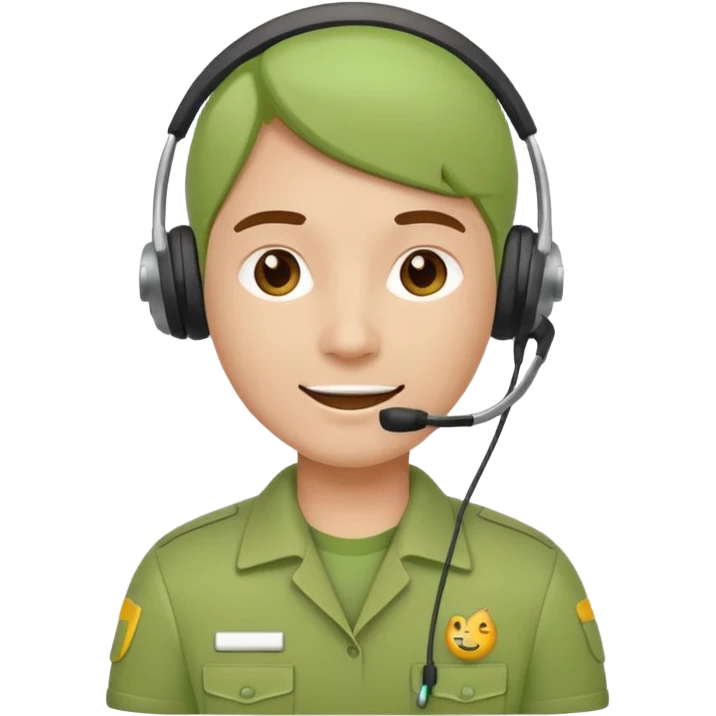 A modern flat emoji depicting a call center employee wearing a light green uniform and headset, with a friendly expression, a minimalist design, bright colors, and a white or transparent background. emoji