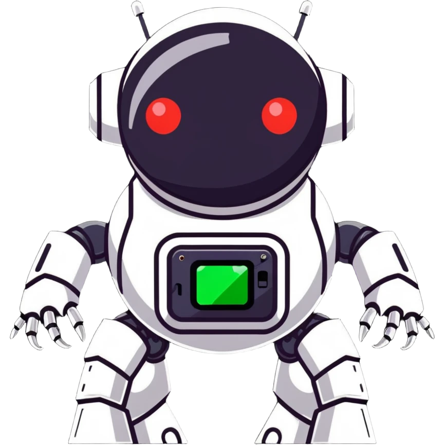 Evil robot with laser eyes and mechanical arms emoji
