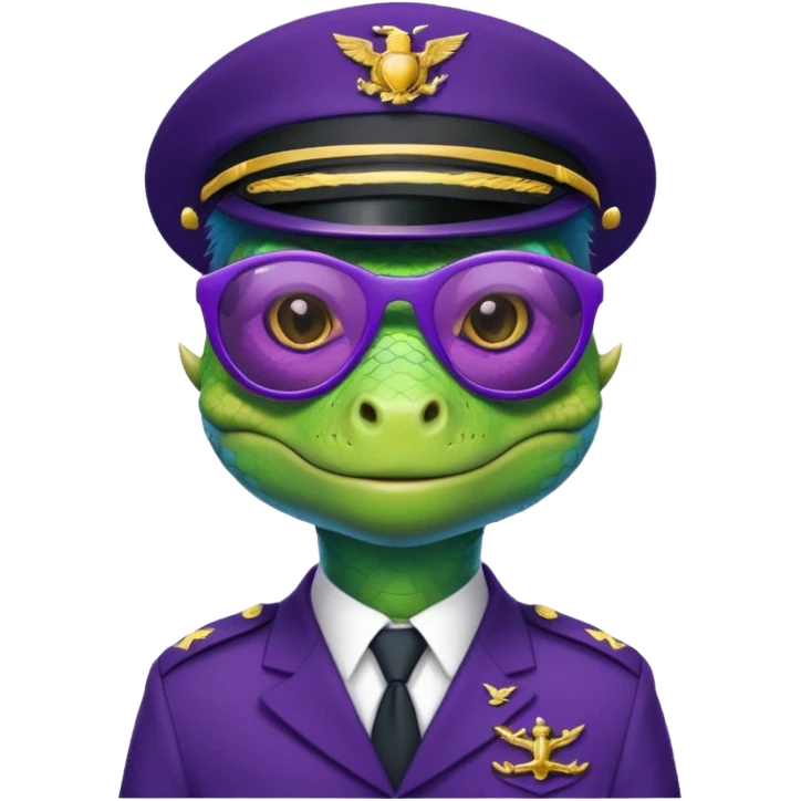 Lizard in navy uniform with purple sunglasses. emoji