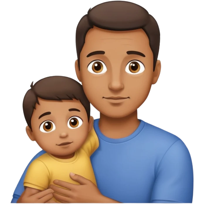 A dad with a small child in his arms is peeping, the emphasis is on the eyes emoji