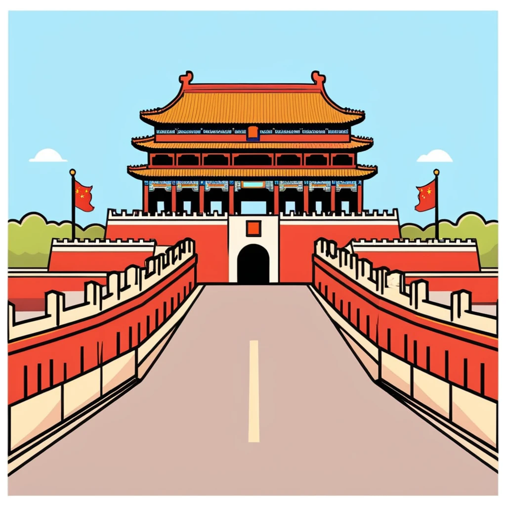 Tiananmen Square in Beijing with traditional Chinese architecture gate, sunny day, travel landmark emoji