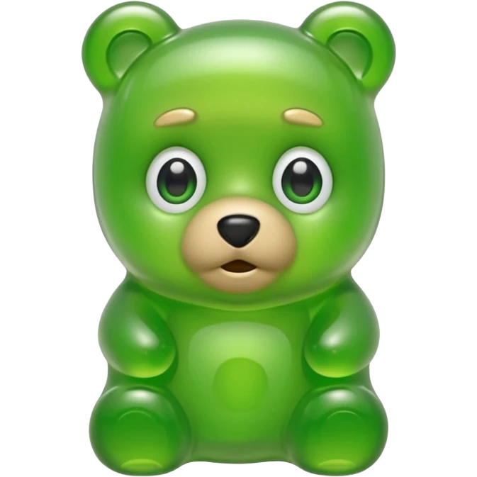 green gummy bear with eyes and blond hair emoji