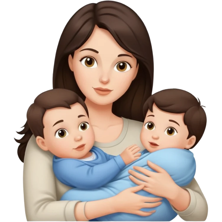 Beautiful brunette mom with baby boy emoji