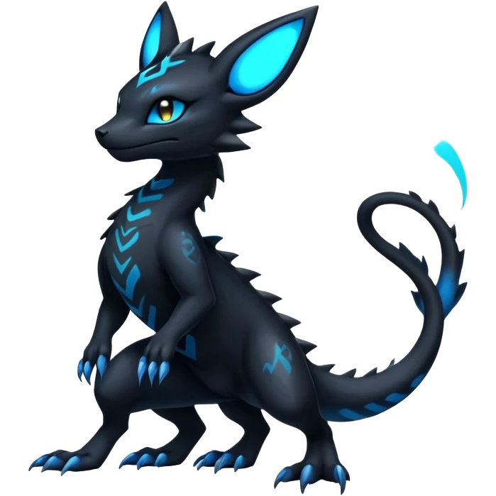 Dark Edgy Glowing Elemental Salandit-Umbreon-Fakémon-hybrid-creature (full body)  emoji