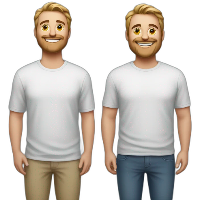2 white tall, big guys standing next to each other shoulder to shoulder smiling emoji