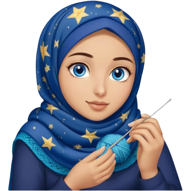 Turkish beautiful finish Konya girl blue eyes with starry night hijab does knitting  emoji