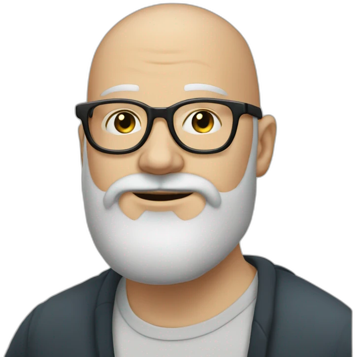 30 year old white bald man with a big beard and very round black glasses emoji
