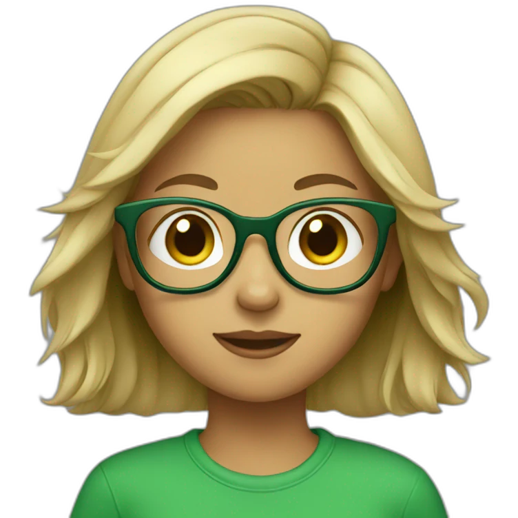 girl wearing green tshirt and glasses emoji