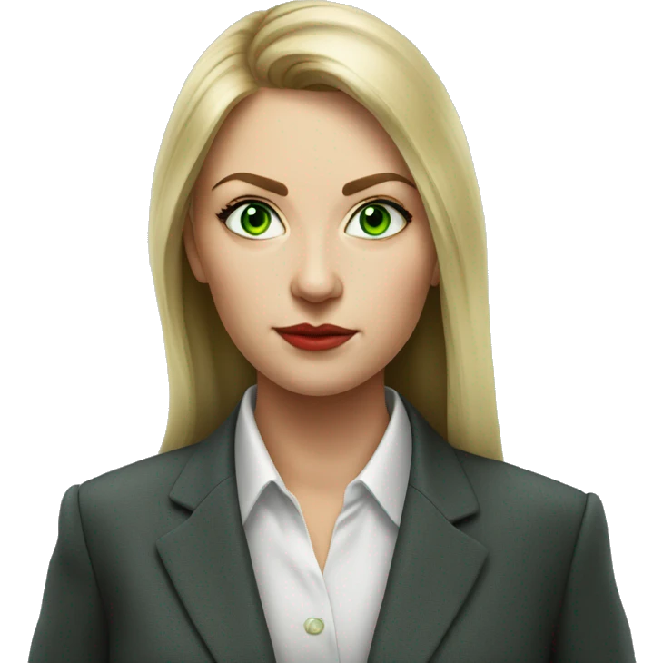 Russian woman with green eyes full length in suit photorealistic serious emoji