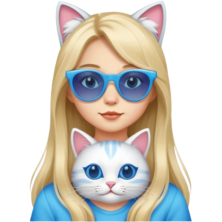 a girl with a cute face, long hair but in cat's outfit, and wearing blue sunglasses emoji