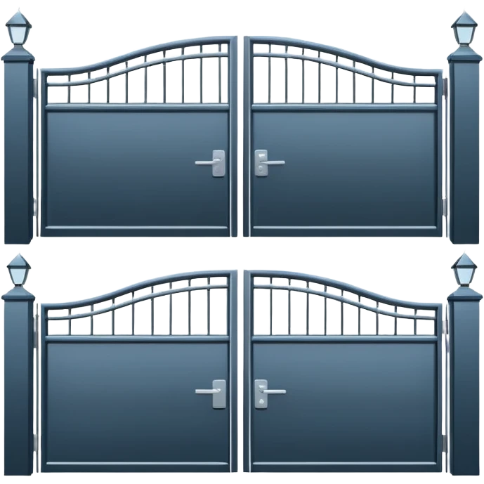 Flat emoji-style icon of automatic driveway gates.
Two solid gate panels opening to the sides.
Modern metal gates, simple design.
Clean vector style, minimalistic.
No text, no people, no buildings.
Centered, plain or transparent background.
Emoji style, iOS / Apple emoji look.
 emoji