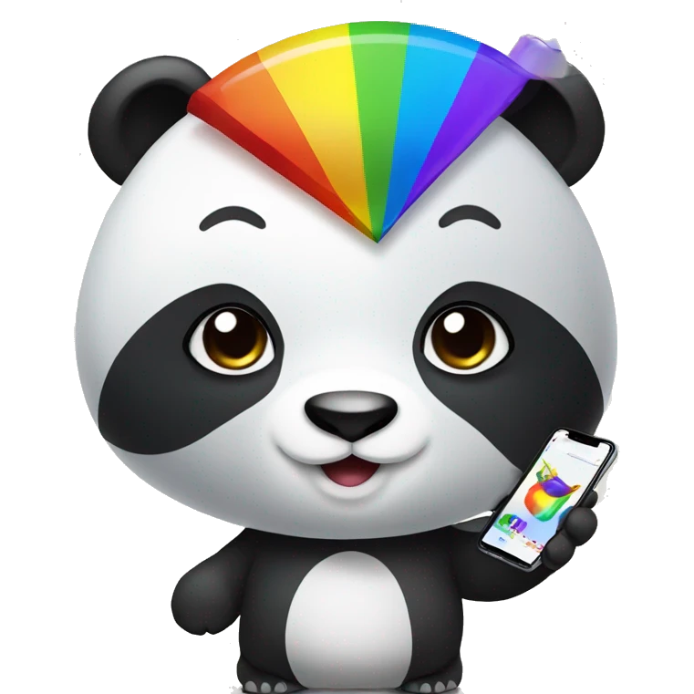 A panda that has a rainbow in his hand and has a iPhone  emoji