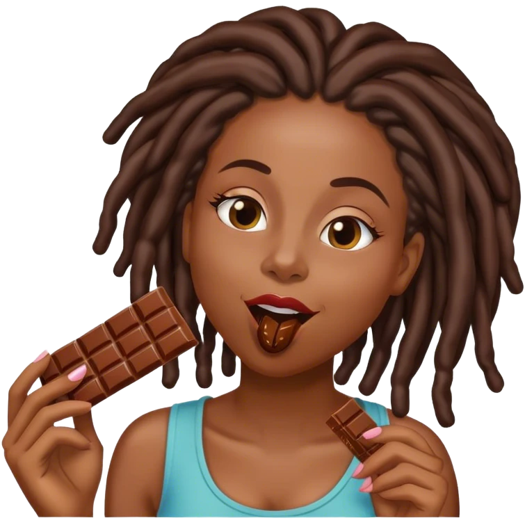 Black woman with locs licking chocolate bar emoji