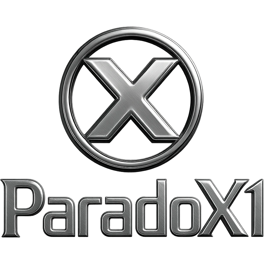 ParadoX1 logo, shiny and futuristic chrome style emoji