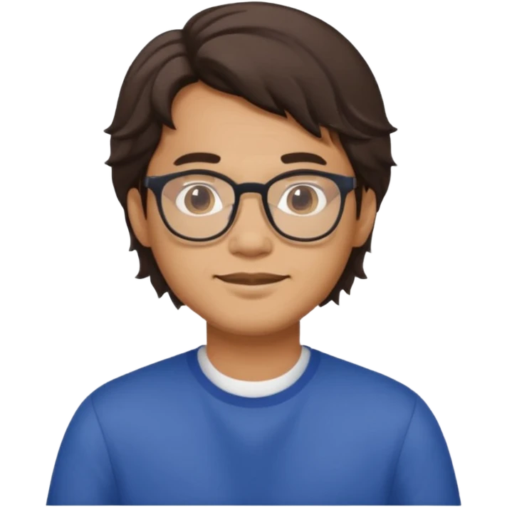 Filipino male, with goatie, wearing glasses, medium wavy length hair,  emoji