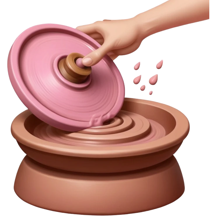 hand throwing a ball of pink clay onto a spinning pottery wheel emoji