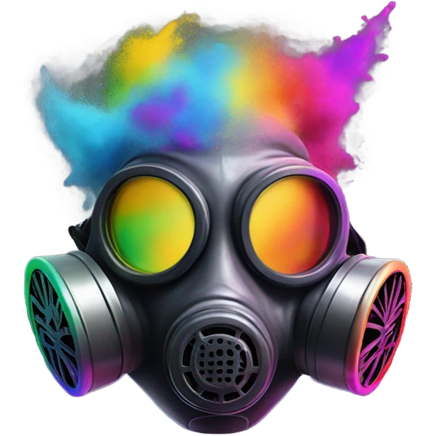 Gas mask with black angel wings and rainbow powder emoji