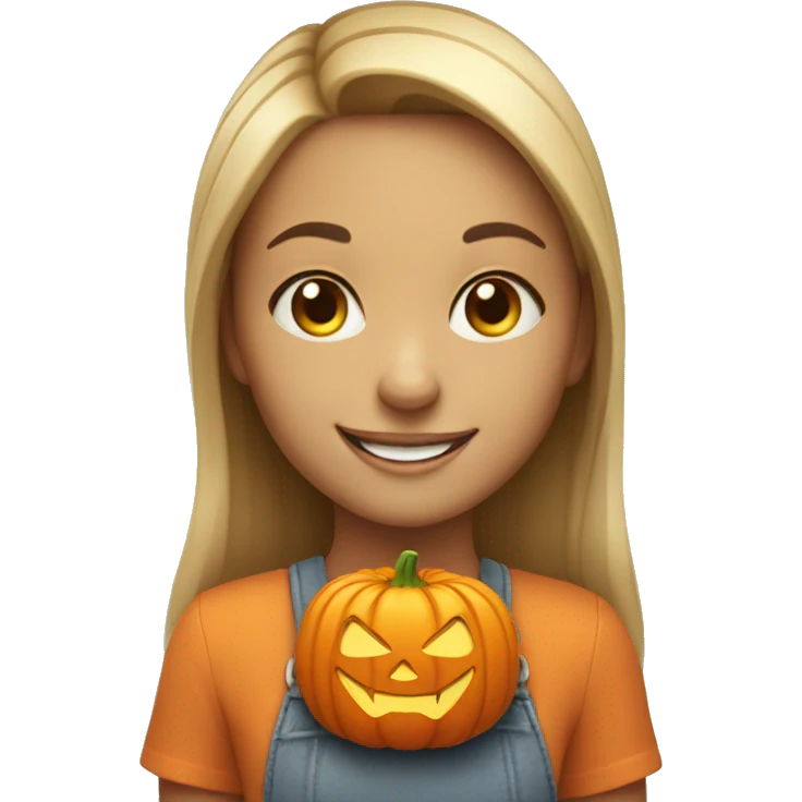 smiling girl with mini pumpkin emoji
