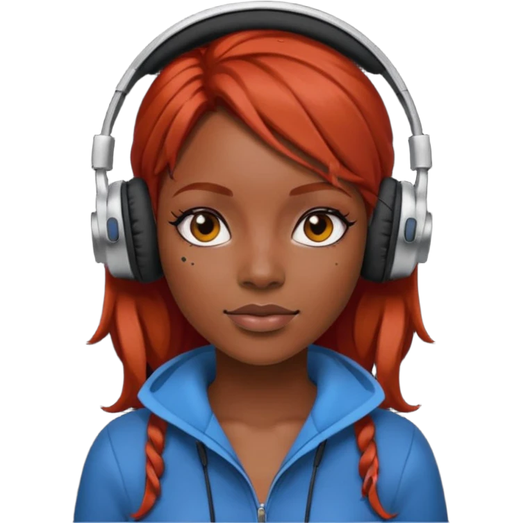 black woman red head with headphone emoji