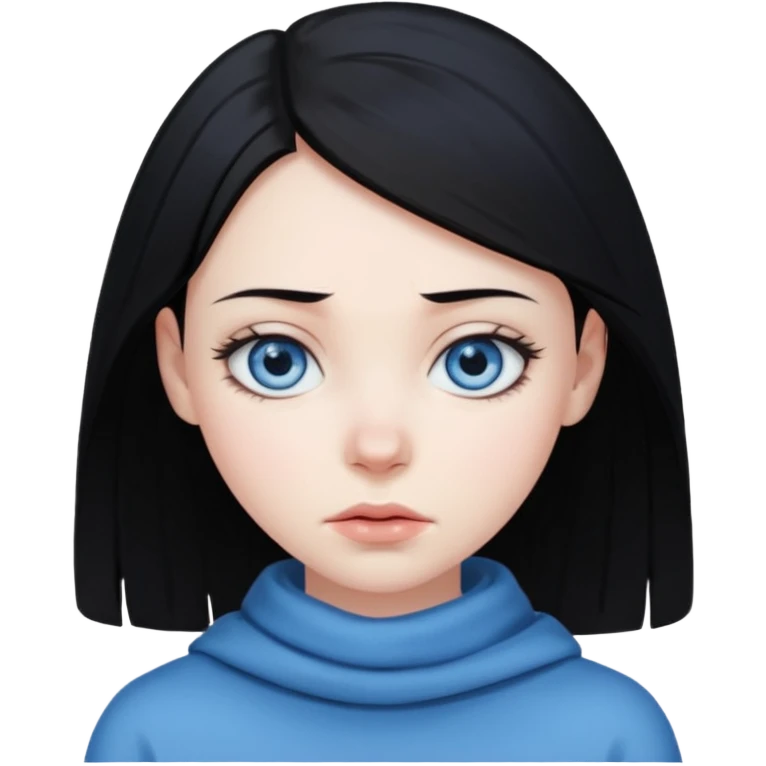 black haired girl with blue eyes cold look emoji