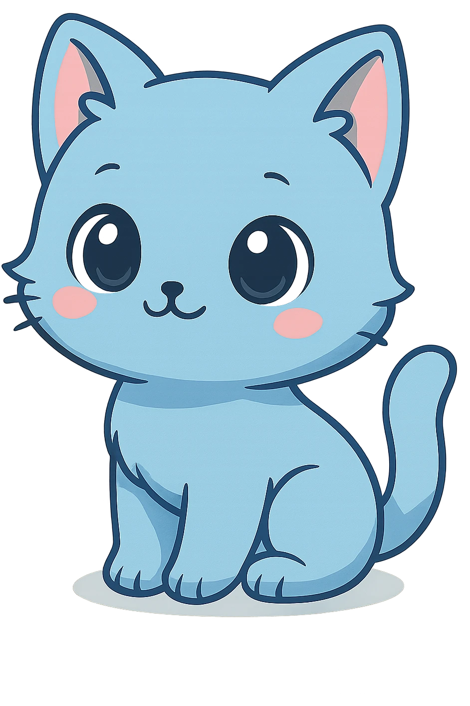 chibi cat, blue, same style as reference, sitting, big eyes, cute, sticker style emoji