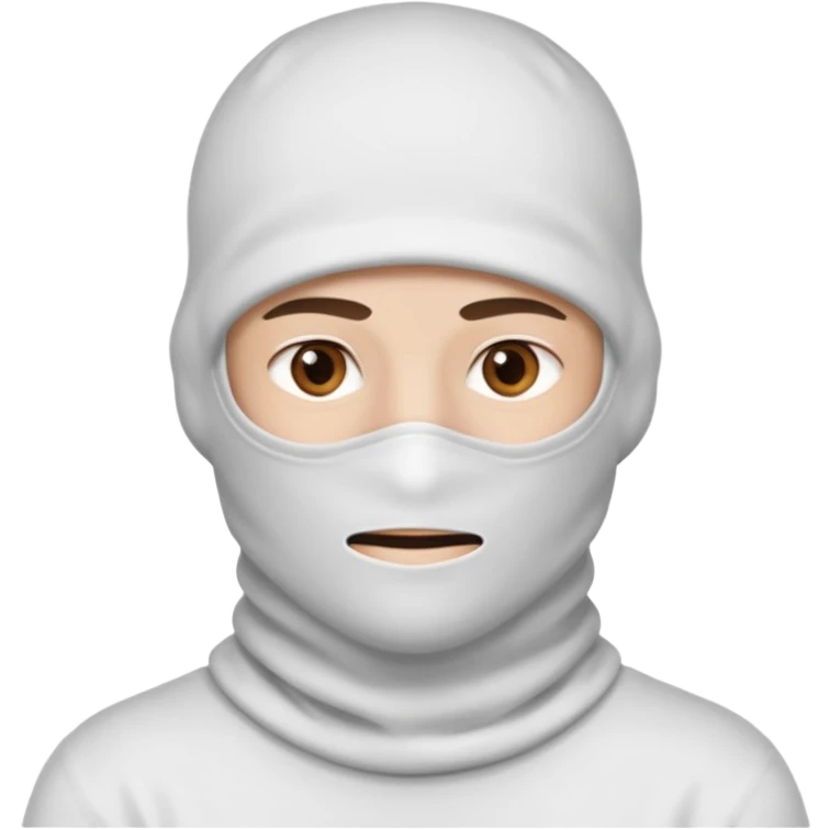 head of a guy with brown eyes wearing a white balaclava without a mouth emoji