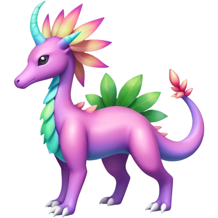 Shiny Colorful Iridescent Meganium-Amaura-Suicune-fakemon (full body) emoji