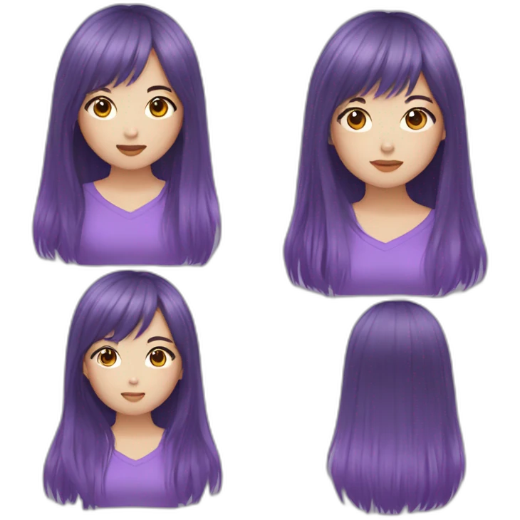 Purple bangs long hair Asian girl emoji