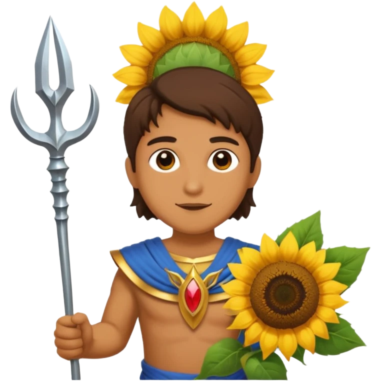 god with sunflower, scepter, trident emoji
