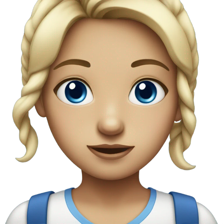 Girl in shirt with dark blue eyes emoji