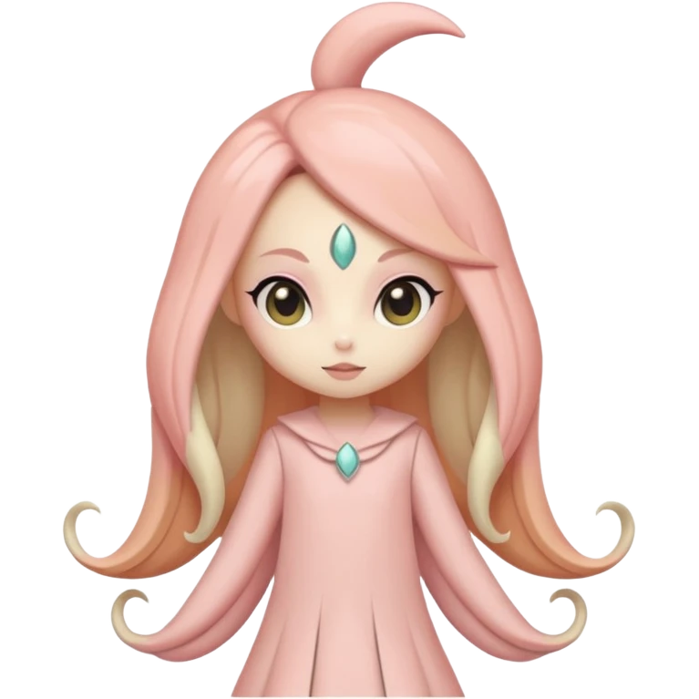 Pastel Pink-Peach Soft-Cream Rosy-Glossed Cute Round Meloetta-Trico-hybrid-creature (full body) emoji
