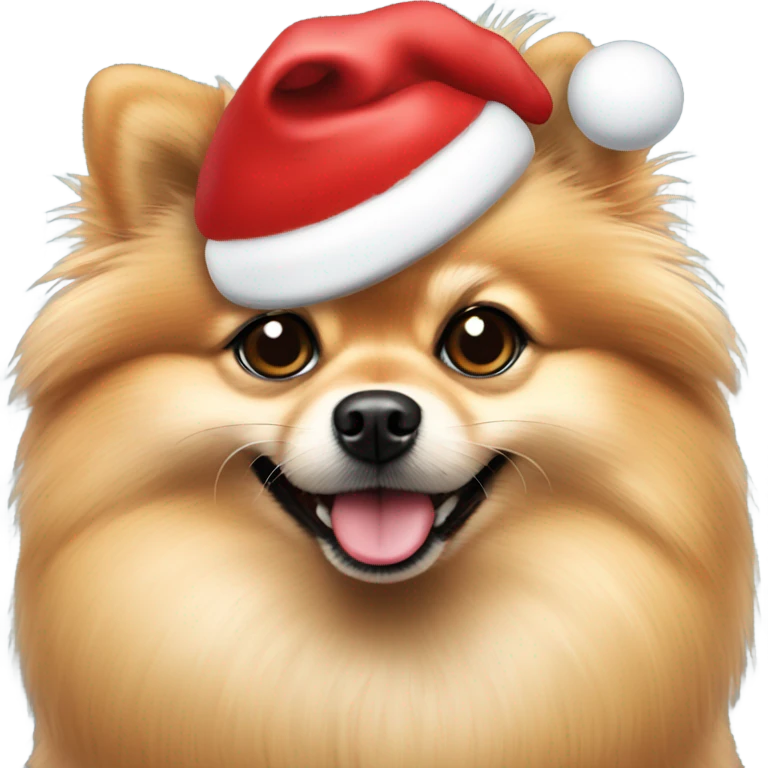 Tan Pomeranian wearing a Santa hat emoji