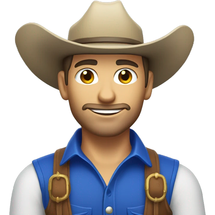 Brunette Caucasian cowboy wearing cobalt blue cowboy hat emoji