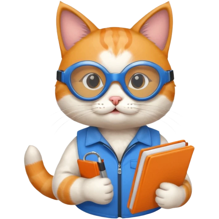 funny cat with planner with blue goggles emoji