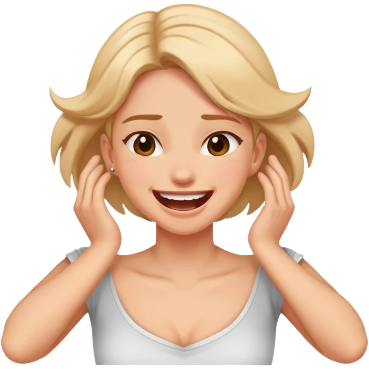 Girl aggressively putting hands around her neck laughing emoji