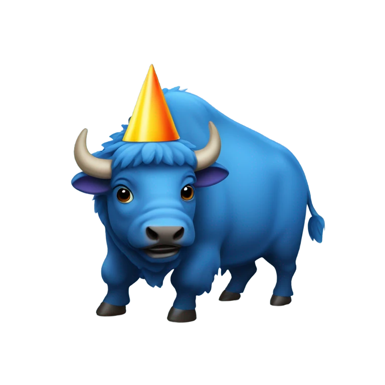 Blue bison with party hat emoji