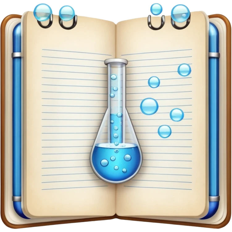 test tube with bubbles next to a notebook emoji