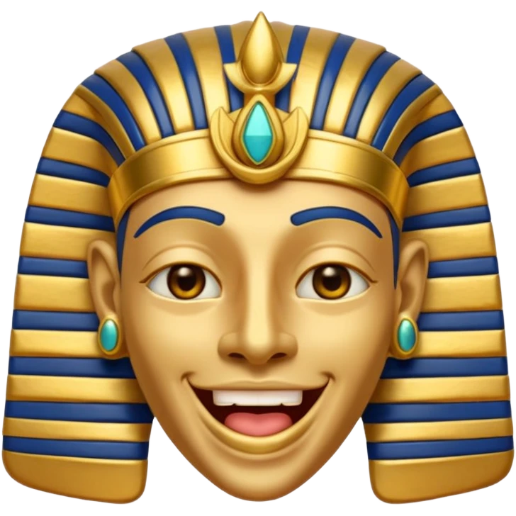 Discord emoji for "RA Silkroad", Ancient Egyptian theme, funny Pharaoh face laughing widely, cartoonish, colorful, shiny gold accents, small and clear, perfect for emoji use.
 emoji