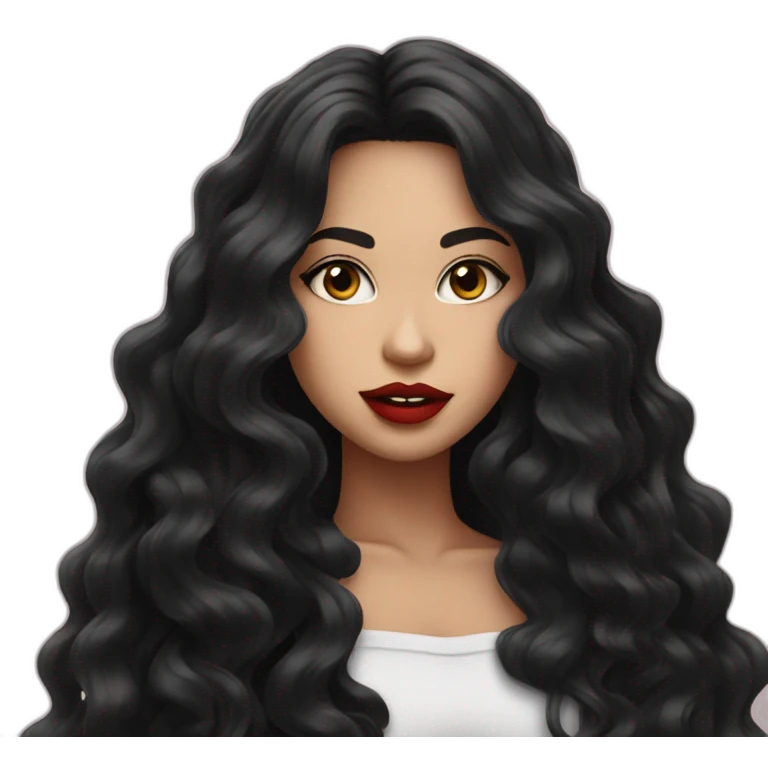 wite girl with wavy long black hair and juicy lips posing emoji