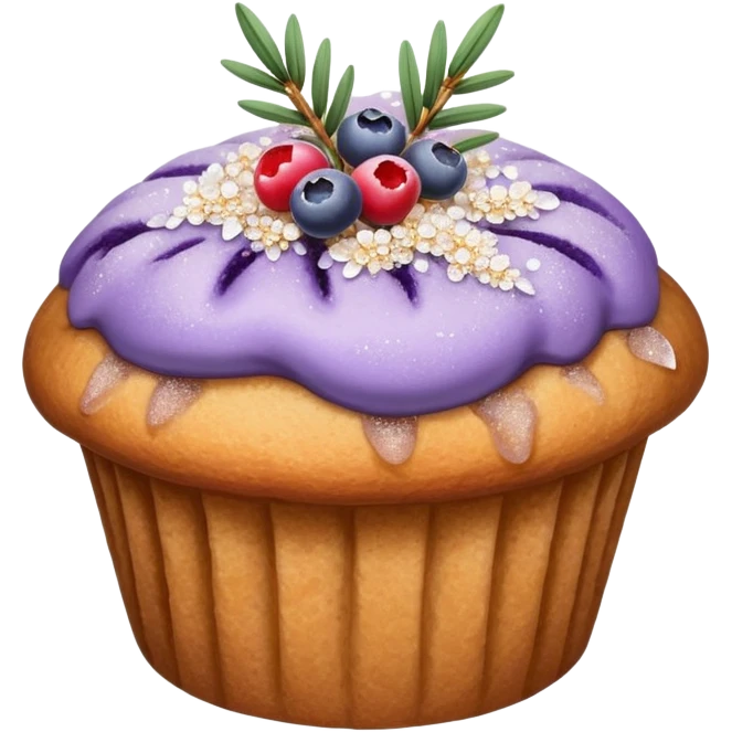 Lavender sprig flower muffin with berry and sugar crystals emoji