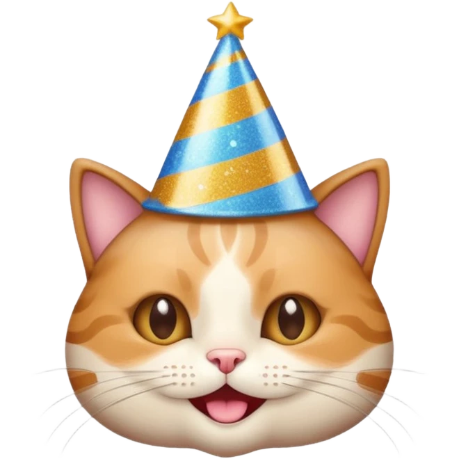 happy cat with a huge glittery birthday hat emoji